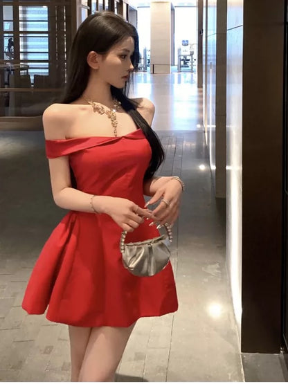 Sexy A line Off The Shoulder Red Satin Short Mini Party Dress Cocktail Homecoming Dresses N4068