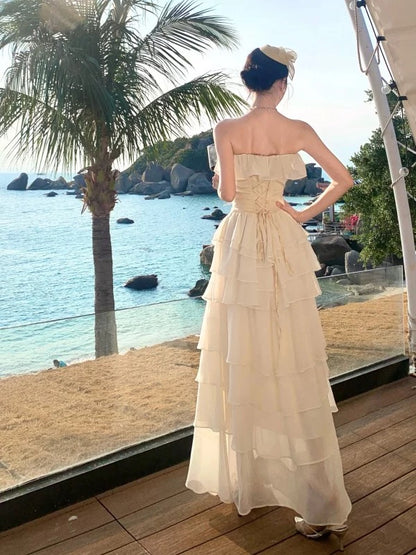 Sexy A line Strapless Ivory Chiffon 21st Birthday Elegant Outfit Summer Wedding Guest Dresses N4083
