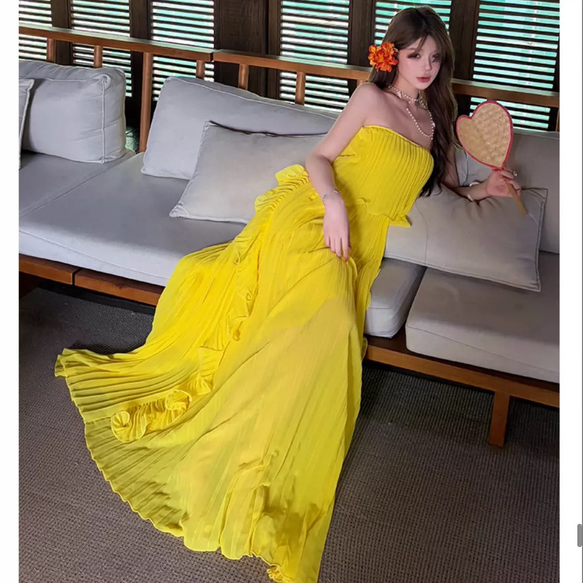 Sexy A line Strapless Yellow Chiffon 21st Birthday Elegant Outfit Summer Wedding Guest Dresses N4084
