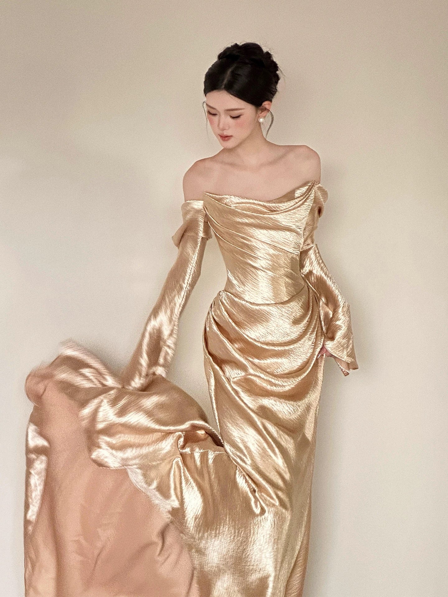 Simple Mermaid Strapless With Long Sleeves Long Prom Evening Dresses Inspo Party Outfits RB5222