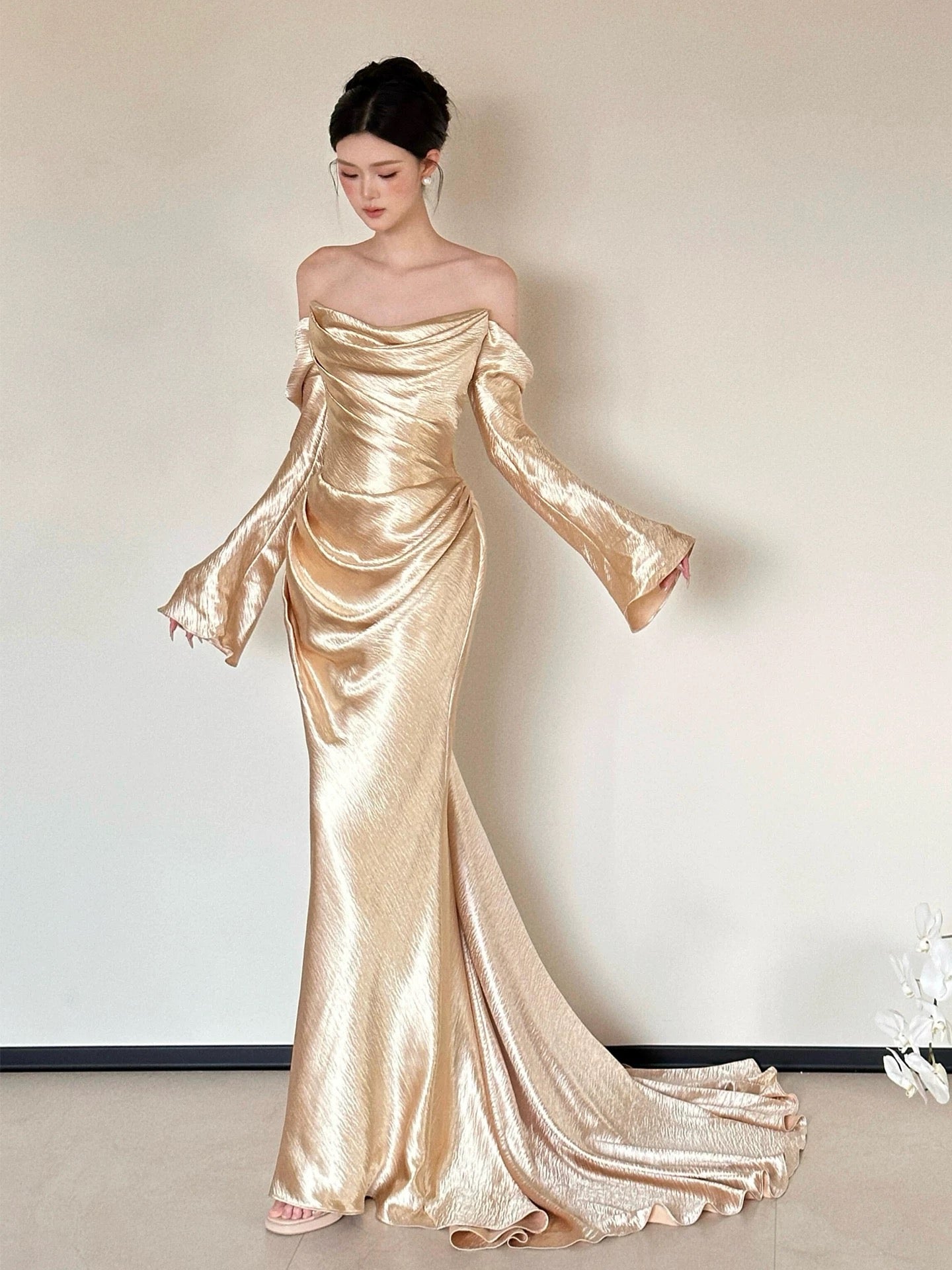 Simple Mermaid Strapless With Long Sleeves Long Prom Evening Dresses Inspo Party Outfits RB5222