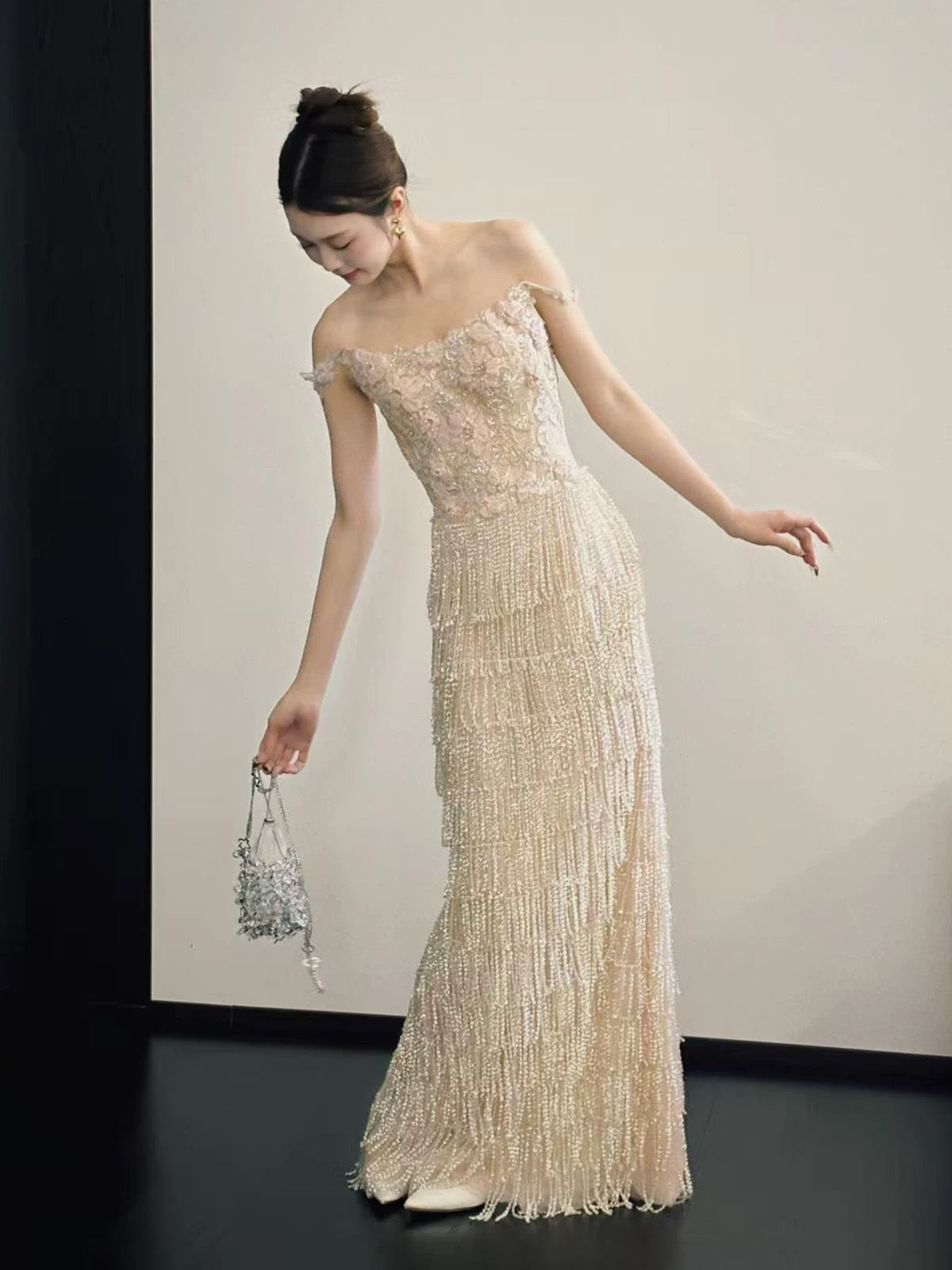 Glitter Women's A Line Straps With Tassels Sequin Maxi Dress Date Night Evening Outfit Semi Formal Prom Dresses RB5232