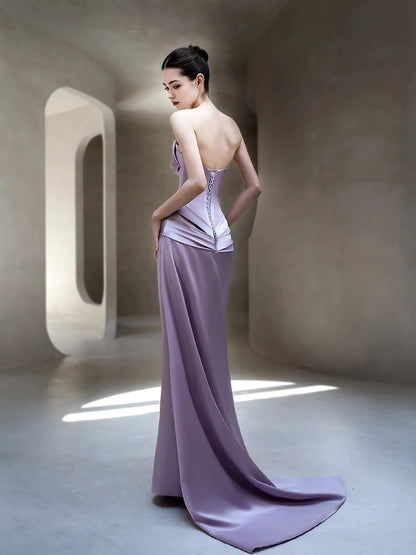 Flamboyant Women's Mermaid Sweetheart Lilac With Scarf Maxi Dress Date Night Evening Outfit Formal Prom Dresses RB5256
