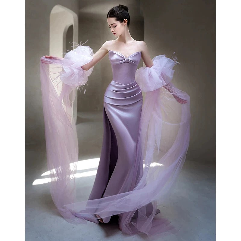 Flamboyant Women's Mermaid Sweetheart Lilac With Scarf Maxi Dress Date Night Evening Outfit Formal Prom Dresses RB5256