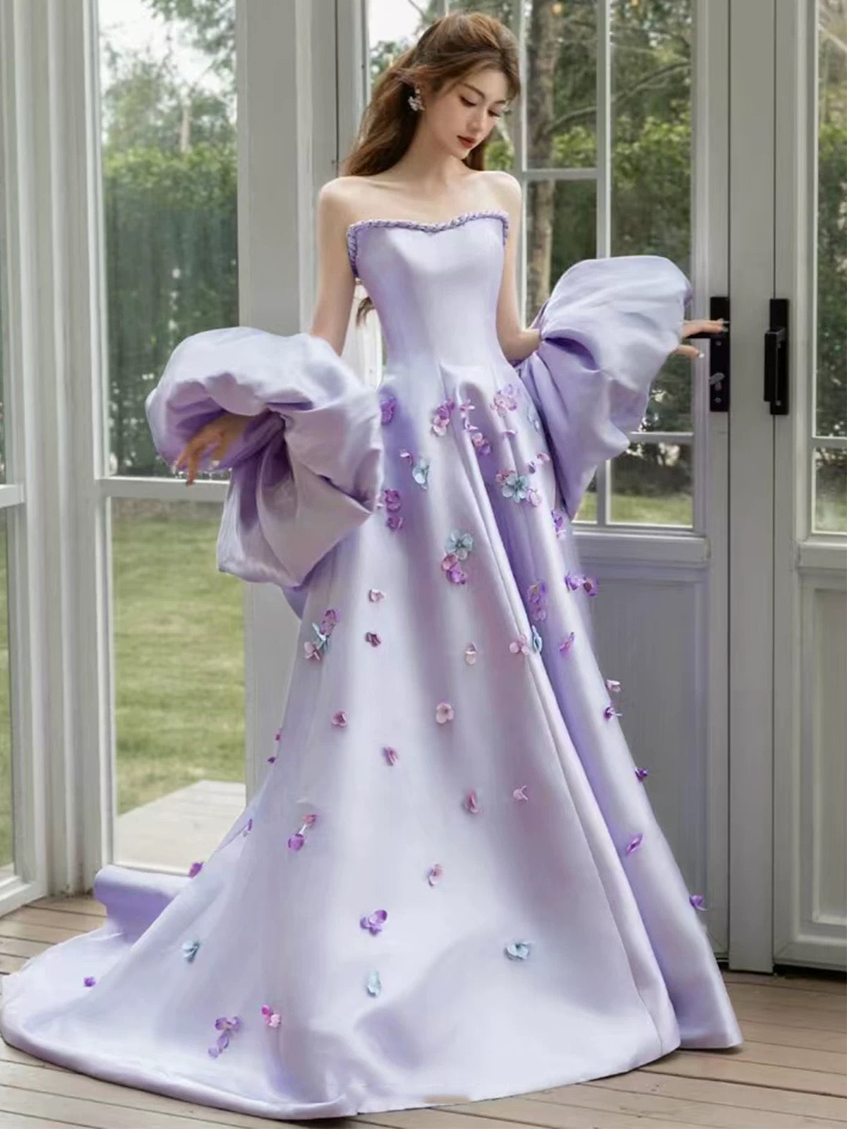 Timeless A Line Strapless Lilac With Cape Date Night Outfits Semi Formal Prom Gown Wedding Guest Dresses RB5301