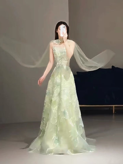 Modest A Line Sweetheart Sage Green Lace With Scarf Date Night Evening Outfit Formal Prom Dresses RB5315