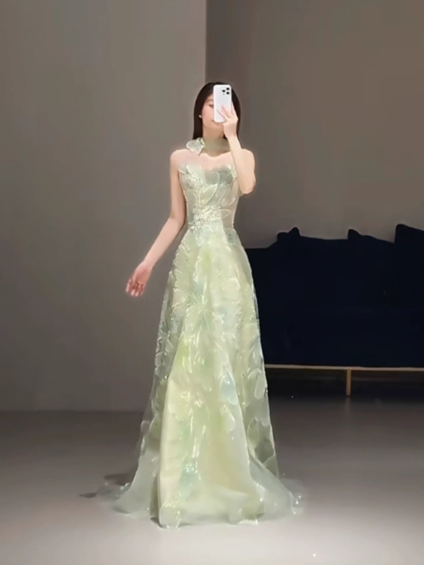 Modest A Line Sweetheart Sage Green Lace With Scarf Date Night Evening Outfit Formal Prom Dresses RB5315