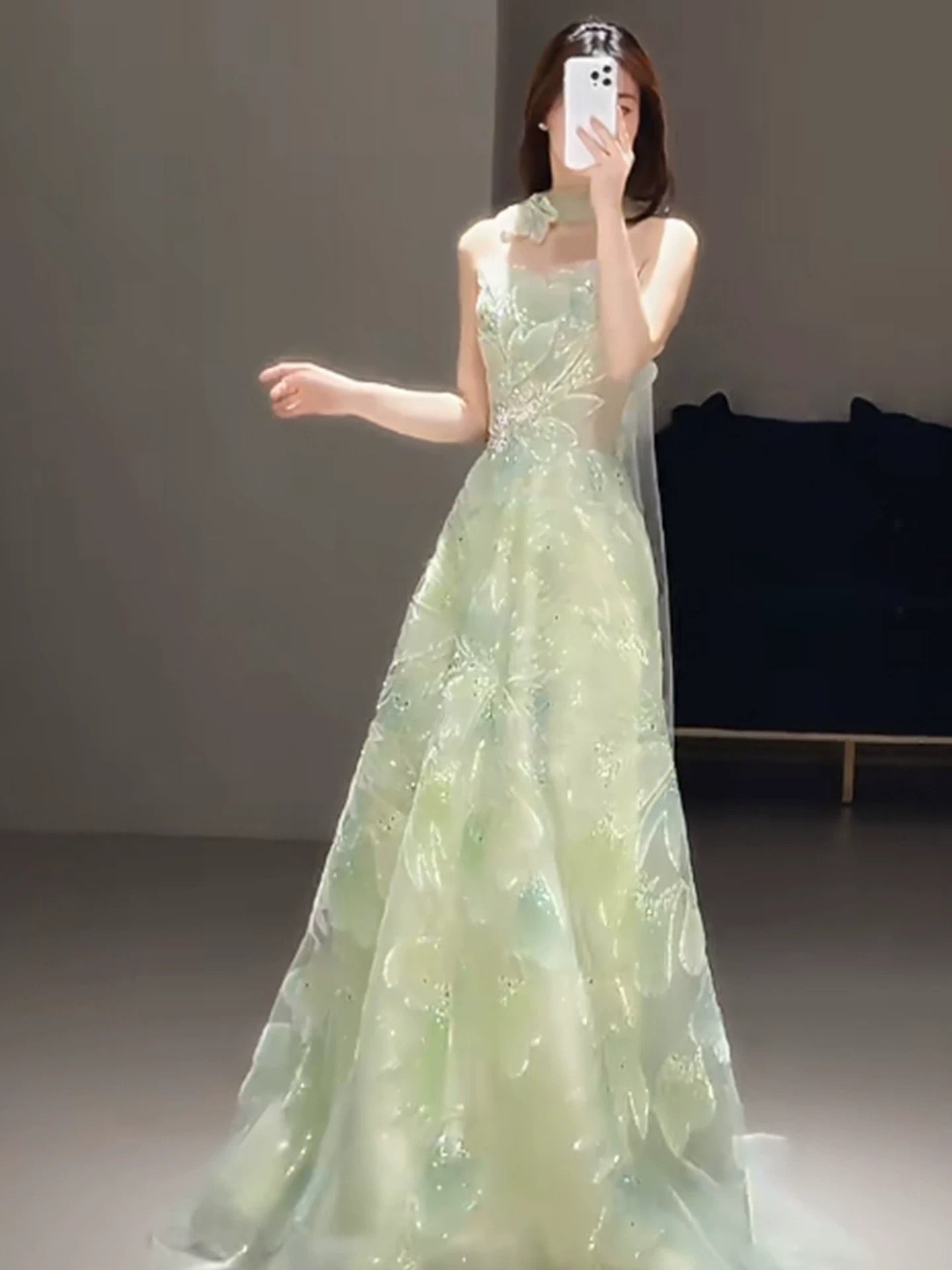 Modest A Line Sweetheart Sage Green Lace With Scarf Date Night Evening Outfit Formal Prom Dresses RB5315