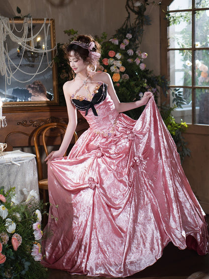 Modest Ball Gown Sweetheart Pink With Flowers Date Night Evening Outfit Formal Prom Dresses RB5327