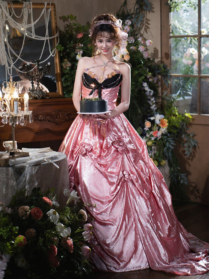 Modest Ball Gown Sweetheart Pink With Flowers Date Night Evening Outfit Formal Prom Dresses RB5327