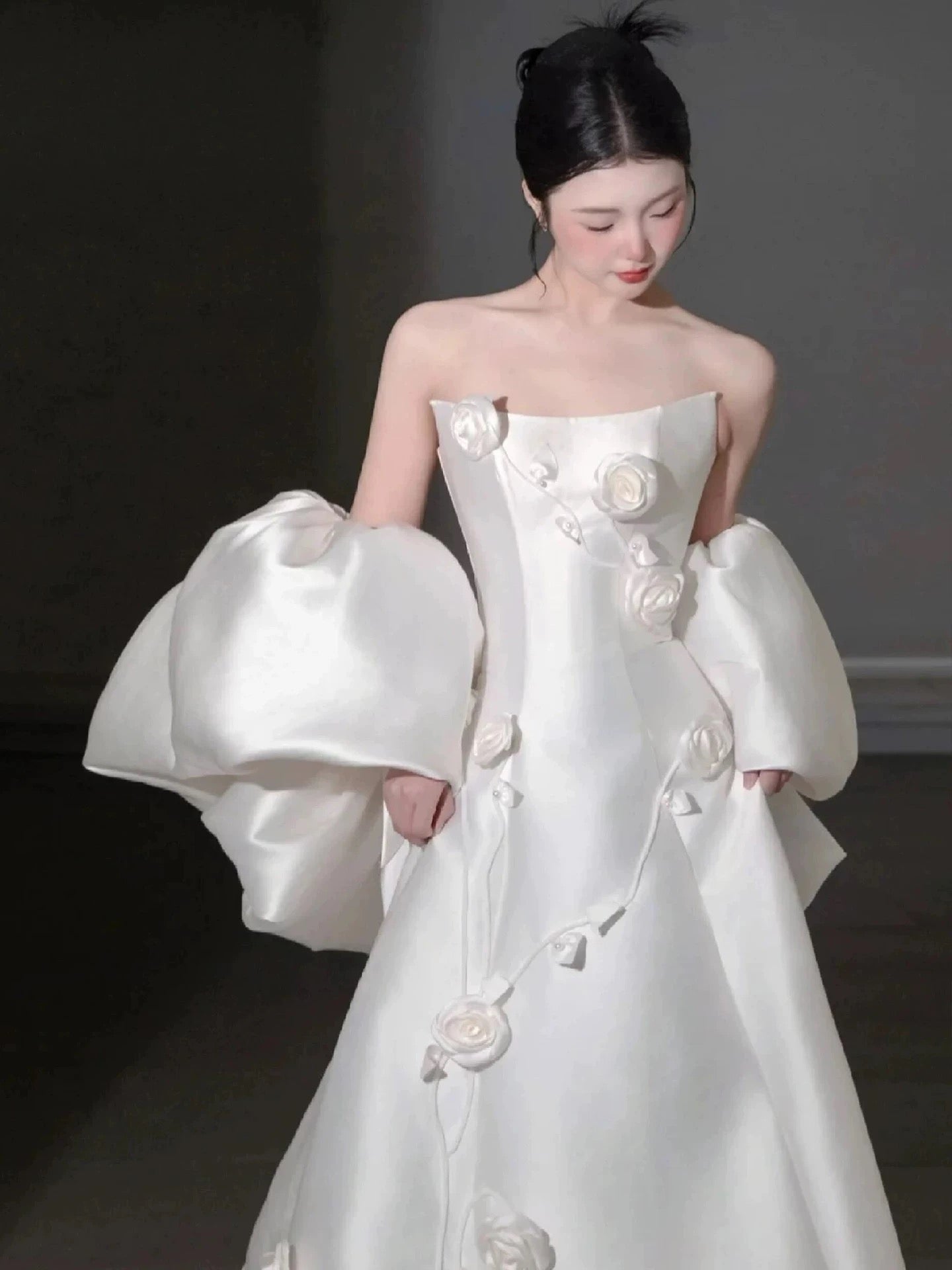 Timeless A Line Strapless Satin White With Cape Floor Length Brides Gown Bridal Dress Wedding Dresses RB5567