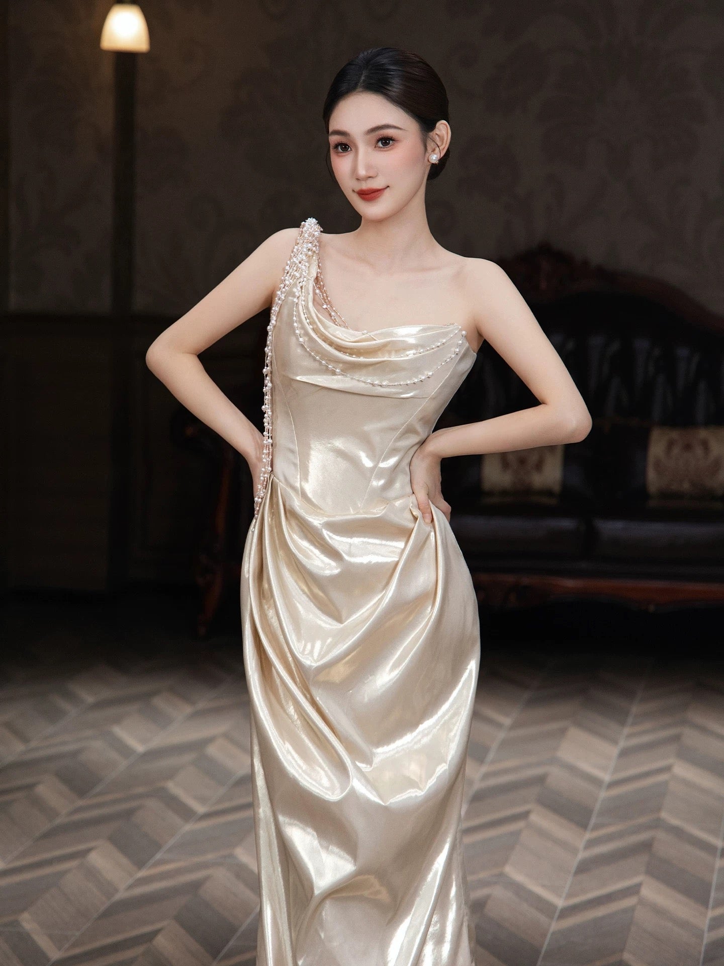 Simple Mermaid One Shoulder Satin Sleeveless Long Prom Dresses For Women N4246