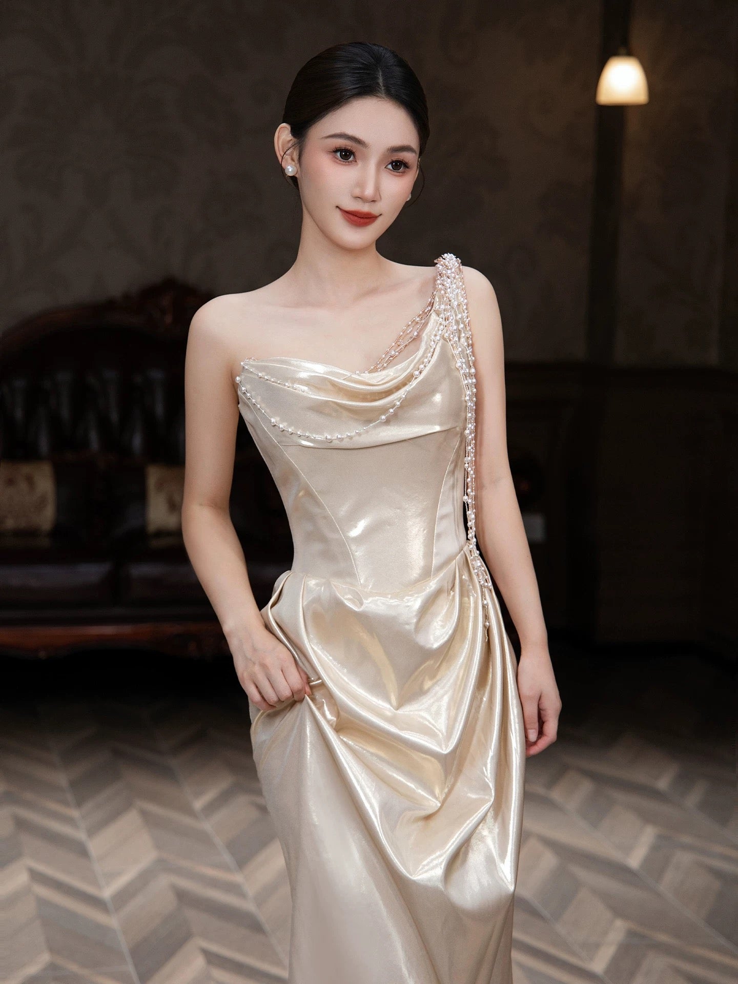 Simple Mermaid One Shoulder Satin Sleeveless Long Prom Dresses For Women N4246