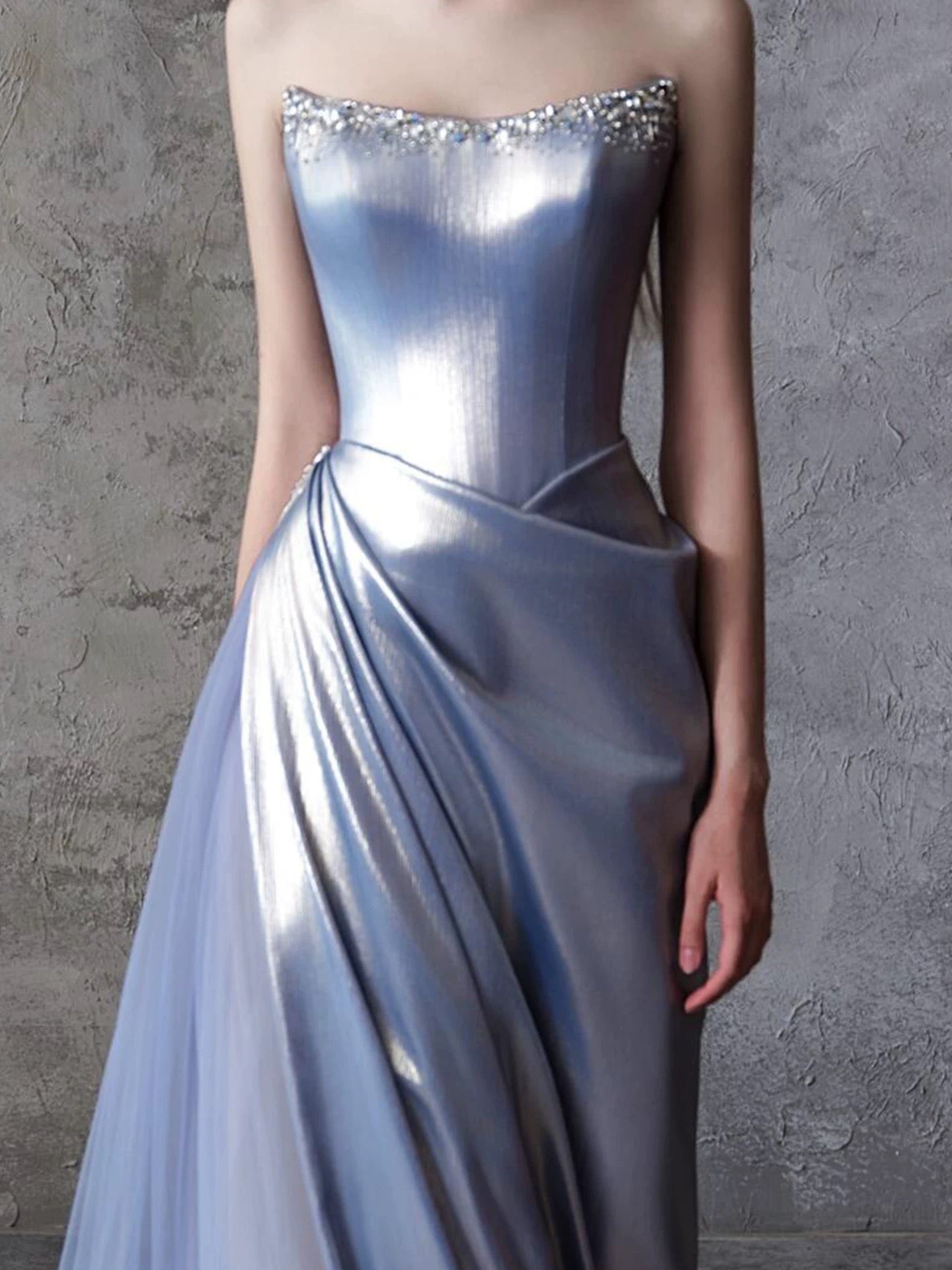 Sexy Mermaid Strapless Blue Satin Sleeveless Formal Gowns Long Prom Dresses For Women N4255