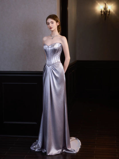 Modest Mermaid Sweetheart Lilac Satin With Cape Sleeveless Long Prom Dresses For Women N4256