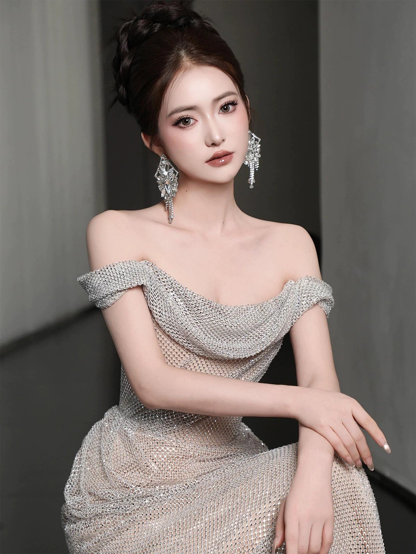Unique Women's Mermaid Off The Shoulder Sequin Maxi Dress Date Night Outfits Semi Formal Prom Dresses RB5191
