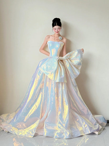 Princess Prom Dresses Ball Gowns Strapless WIth Bow-knot Evening Long Quince Dress N4259