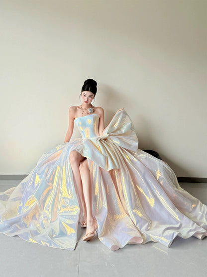 Princess Prom Dresses Ball Gowns Strapless WIth Bow-knot Evening Long Quince Dress N4259
