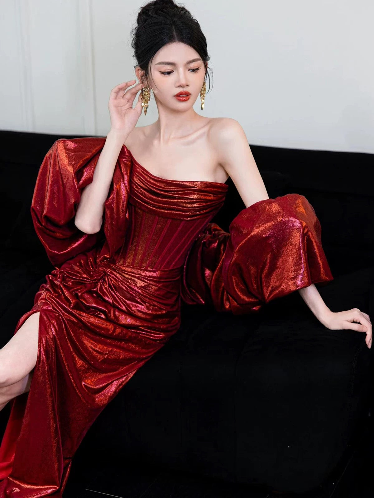 Sexy Mermaid Strapless Burgundy Satin Sleeveless With Cape Long Prom Dresses For Women N4261