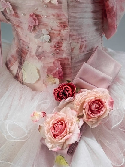 Pretty Ball Gown Off The Shoulder Pink With Flowers Long 15 Quinceanera Dresses Photo Ideas Formal Outfit RB5574