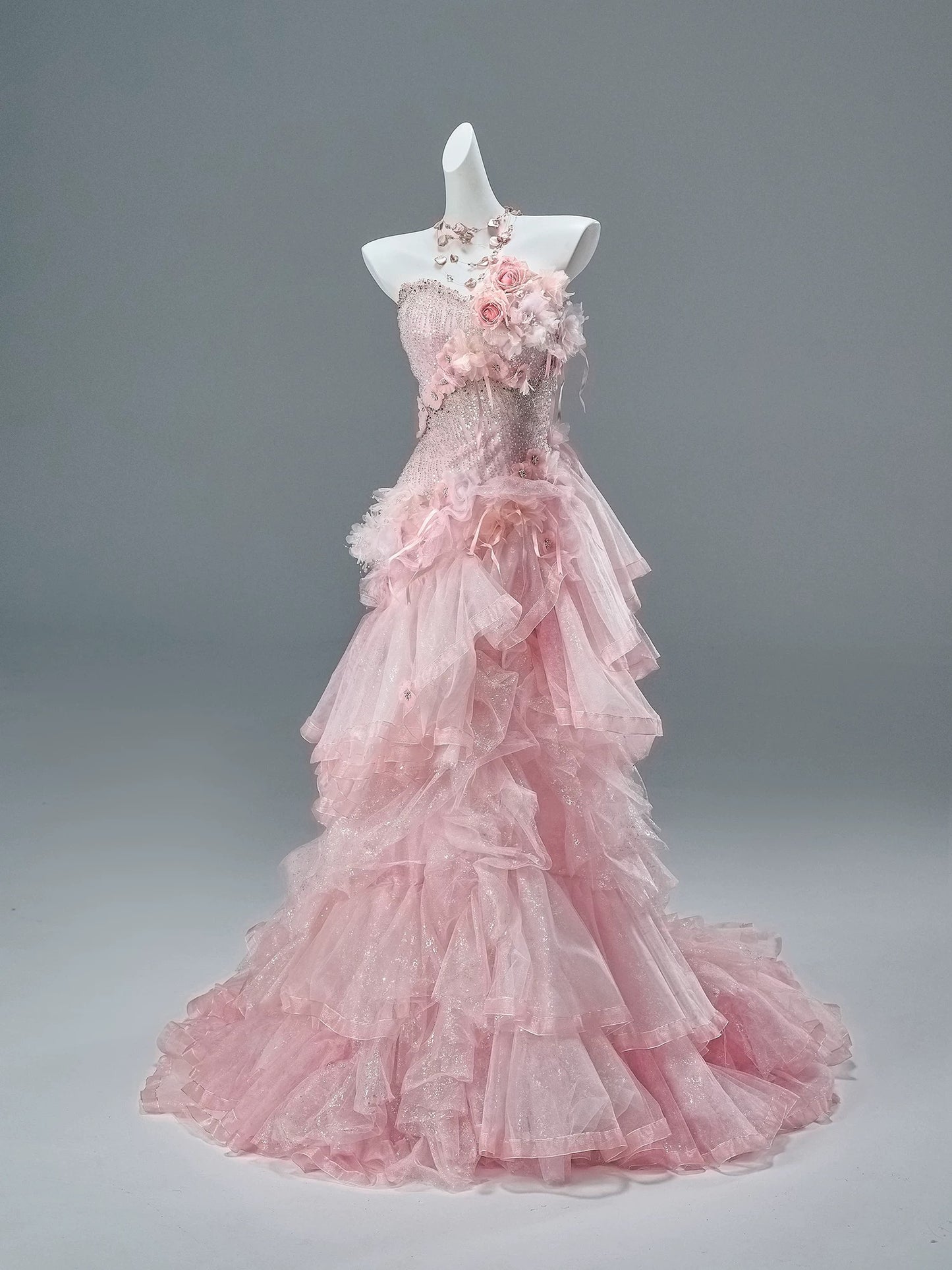 Classy Mermaid Sweetheart Pink With Flowers Date Night Outfits Semi Formal Prom Gown Evening Dresses RB5583