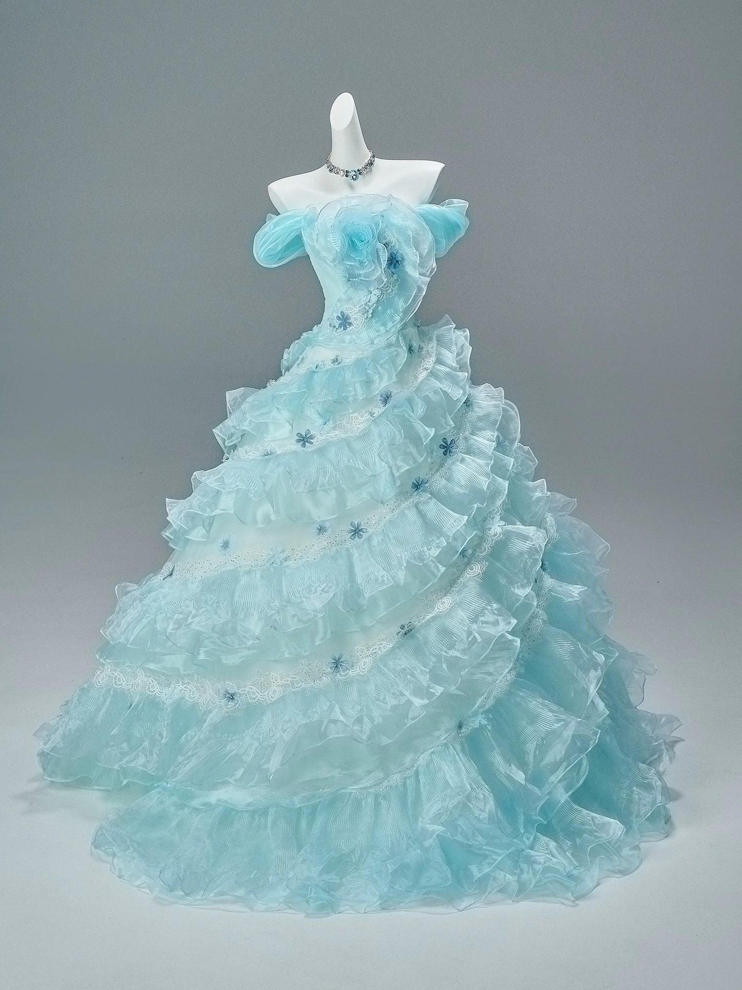 Pretty Ball Gown Off The Shoulder Tulle Tiffany Blue With Flowers Long 15 Quinceanera Dresses Photo Ideas Formal Outfit RB5591