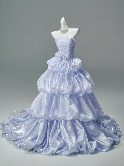 Princess Style Ball Gown Strapless Lilac Organza With Ruffled Long Quinceanera Dresses Formal Outfits RB5500