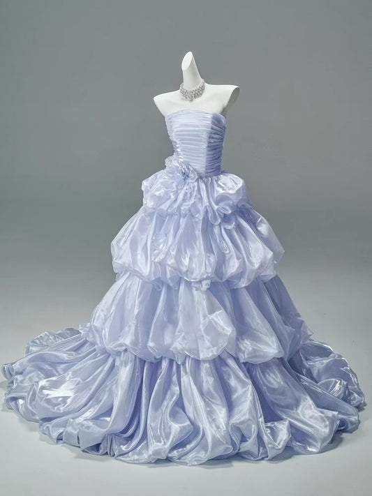 Princess Style Ball Gown Strapless Lilac Organza With Ruffled Long Quinceanera Dresses Formal Outfits RB5500