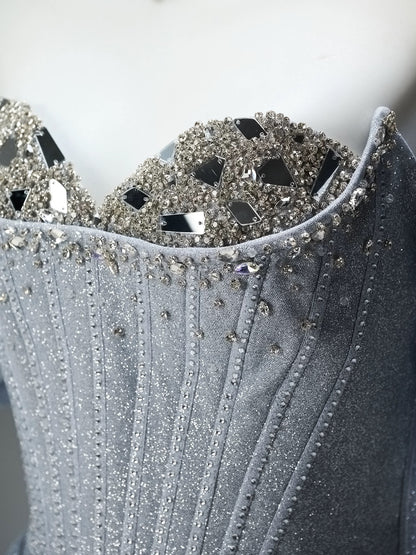 Elegant Ball Gown Off The Shoulder Silver With Sleeves Date Night Outfits Semi Formal Prom Gown Evening Dresses RB5530