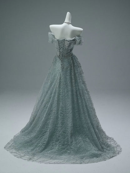 Sparkly Ball Gown Off The Shoulder Green With Beaded Date Night Outfits Semi Formal Prom Gown Evening Dresses RB5533