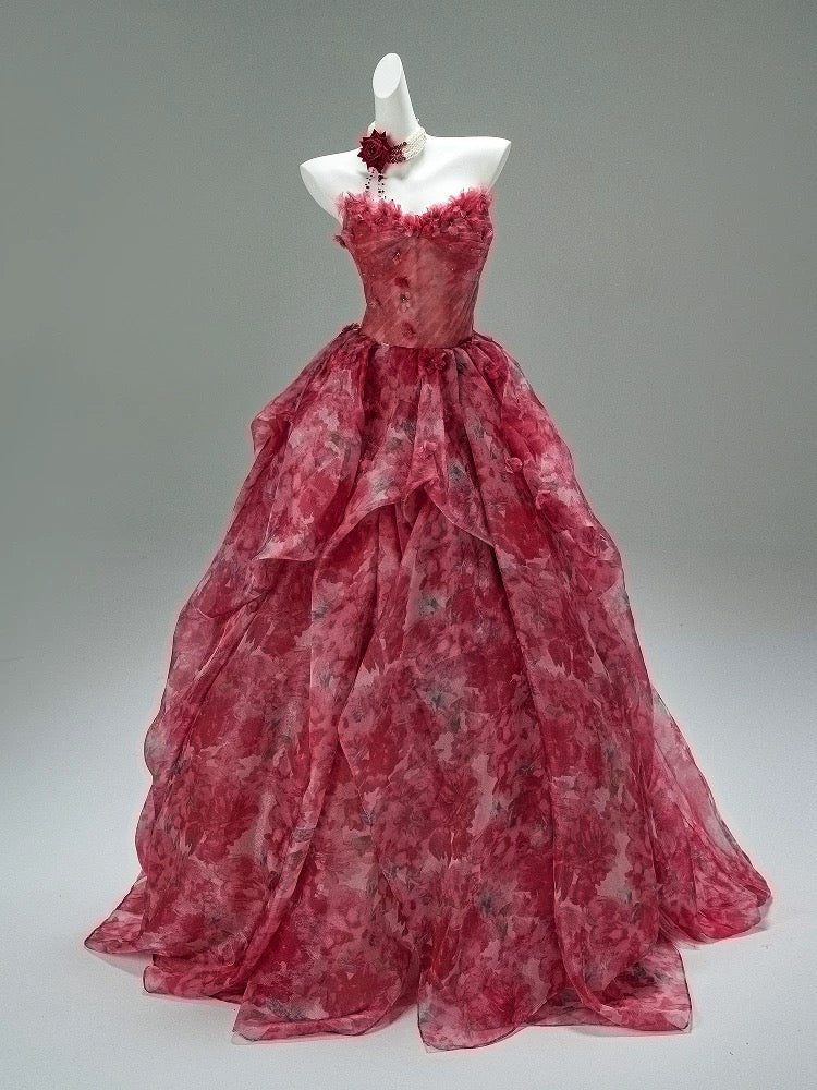 Princess Style Ball Gown Sweetheart Pink Floral With Flowers Long 15 Quinceanera Dresses Photo Ideas Formal Outfit RB5518