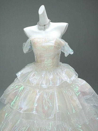 Princess Style Ball Gown Off The Shoulder White Organza Long 15 Quinceanera Dresses Photo Ideas Formal Outfit RB5520