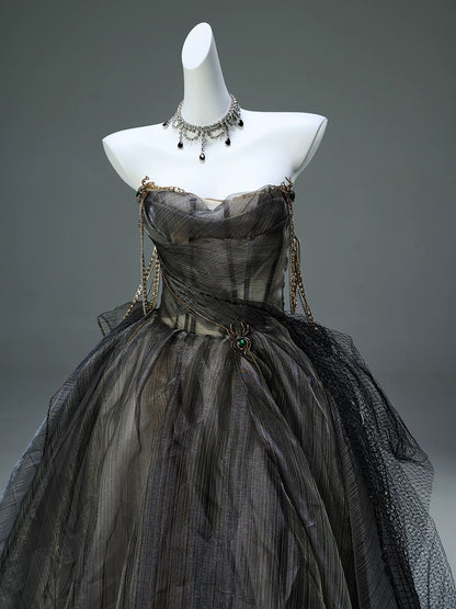 Beautiful Ball Gown Strapless Black With Gold Beading Long Quinceanera Dresses Sweet 15 Dress Formal Outfits RB5522
