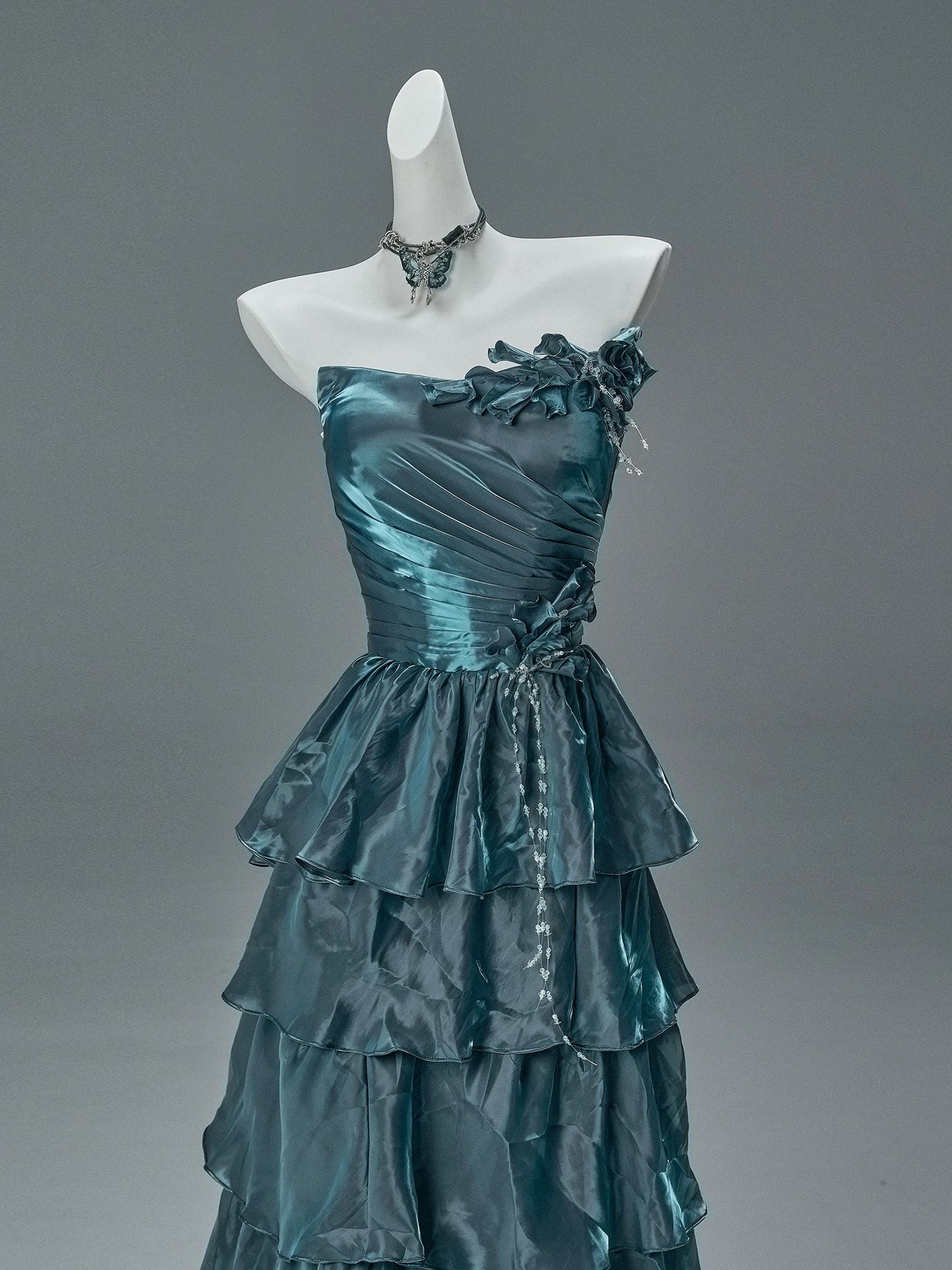 Elegant A line Strapless With Tiered Layers Date Night Outfits Semi Formal Prom Gown Evening Dresses RB5535