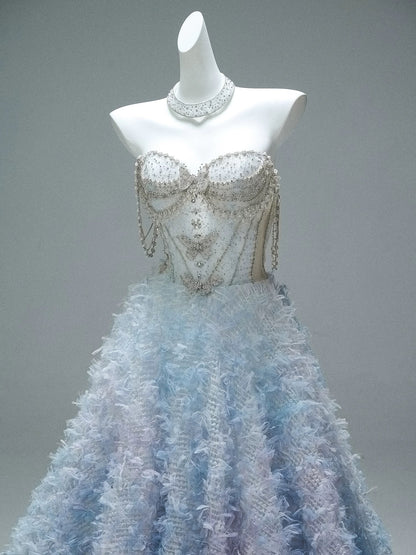 Pretty Ball Gown Sweetheart Tulle With Beading Long 15 Quinceanera Dresses Photo Ideas Formal Outfit RB5536