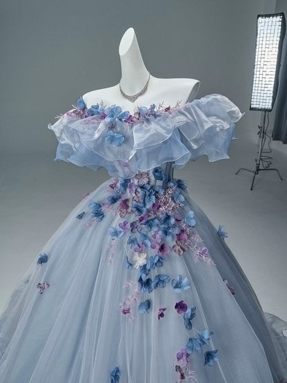 Pretty Ball Gown Off The Shoulder Lilac With Flowers Long 15 Quinceanera Dresses Photo Ideas Formal Outfit RB5527