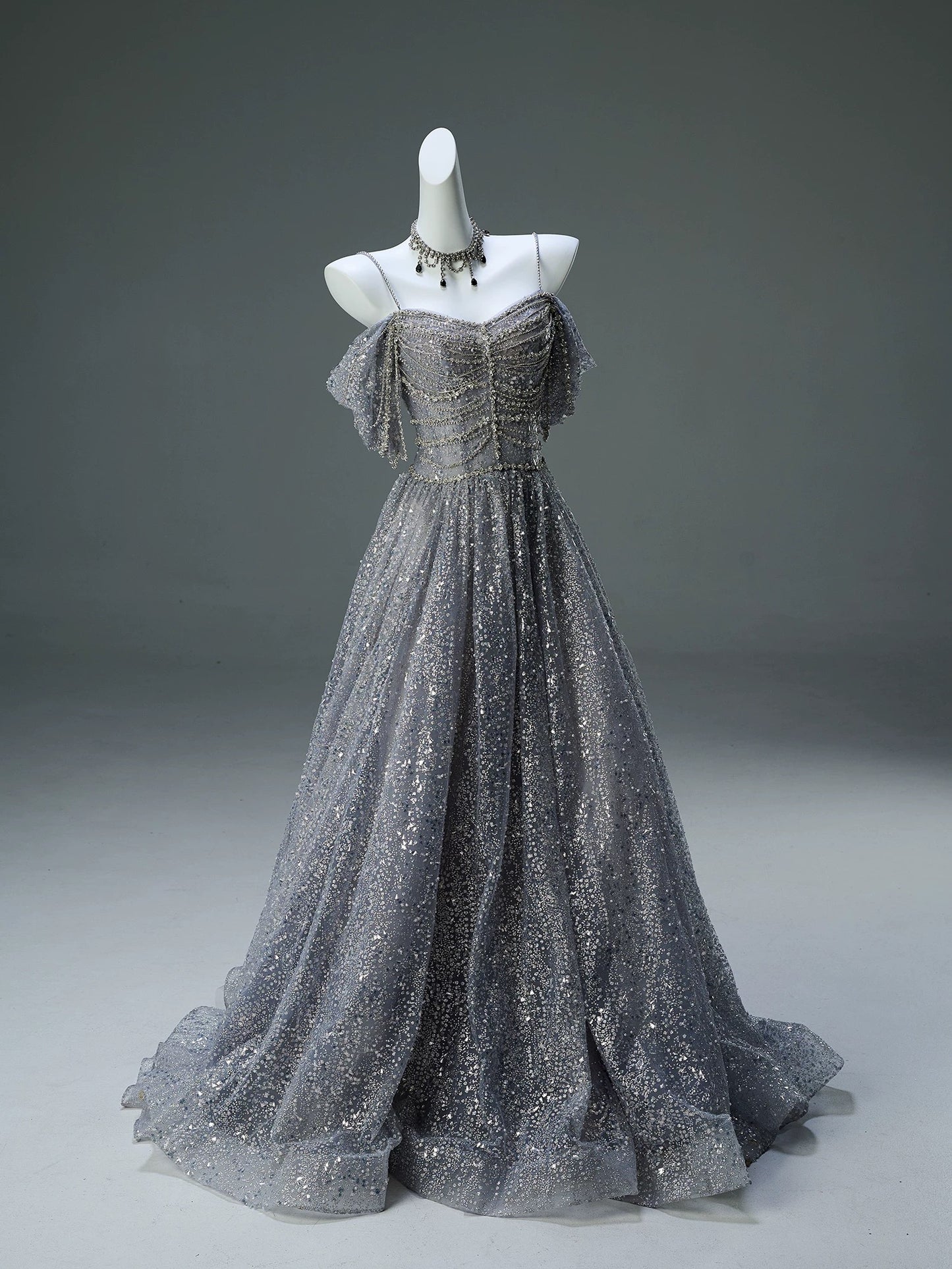 Sparkly Ball Gown Off The Shoulder Silver Gray Sequin Long 15 Quinceanera Dresses Photo Ideas Formal Outfit RB5526