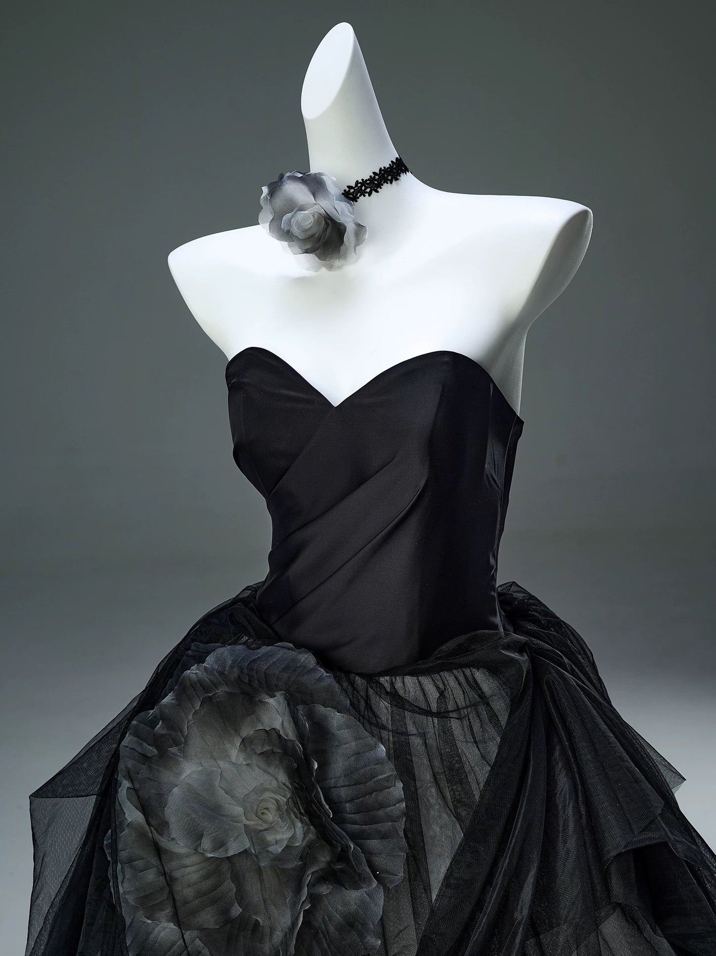 Beautiful Ball Gown Sweetheart Tulle Black With Flower Long Quinceanera Dresses Sweet 15 Dress Formal Outfits RB5524