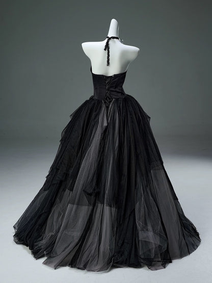 Beautiful Ball Gown Sweetheart Tulle Black With Flower Long Quinceanera Dresses Sweet 15 Dress Formal Outfits RB5524