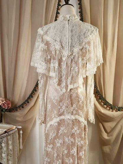Vintage Wedding Dresses A line High Neck With Sleeves Long Summer Garden Wedding Dress N4115