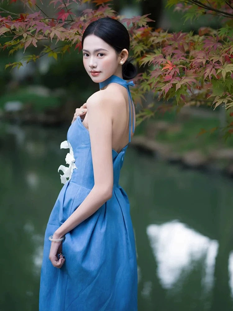 Modest Sheath Strapless Blue Satin Mid Length 18th Birthday Elegant Outfit Formal Prom Dresses N4116