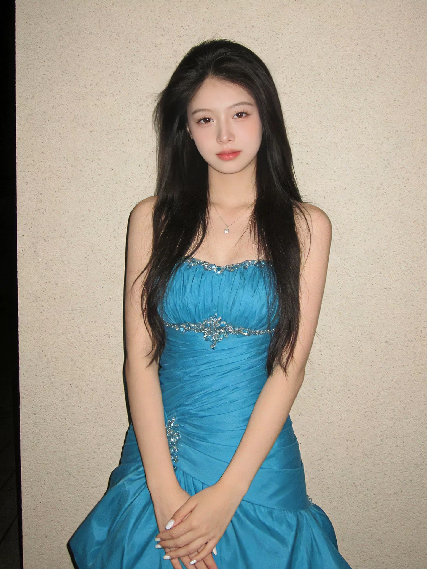 Modest Ball Gown Strapless Blue Satin Birthday Elegant Outfit Formal Prom Dresses N4118