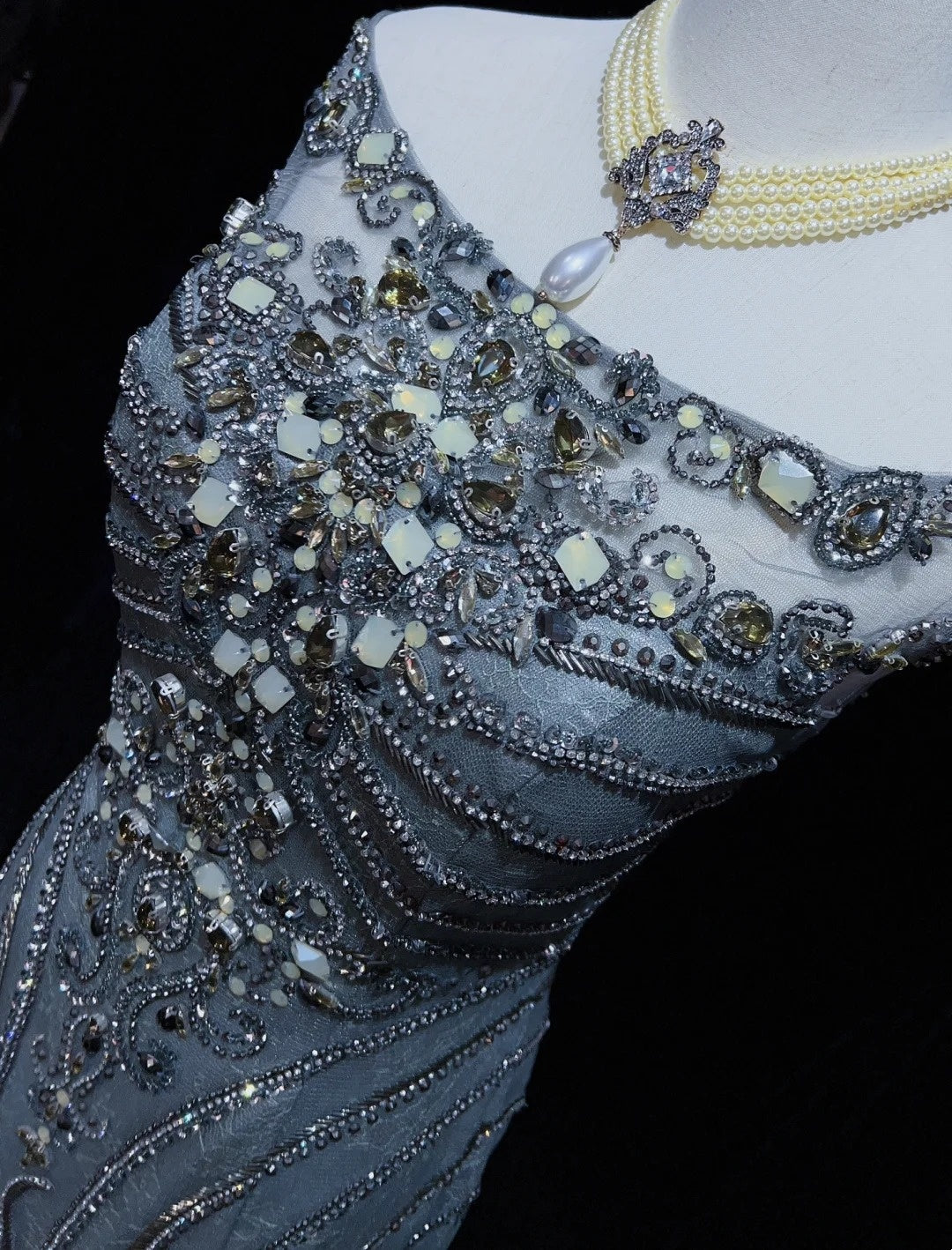 Trendy Prom Dresses Inspiration Mermaid Scoop Grey Blue Gala Tulle With Beading Formal Gowns N3195