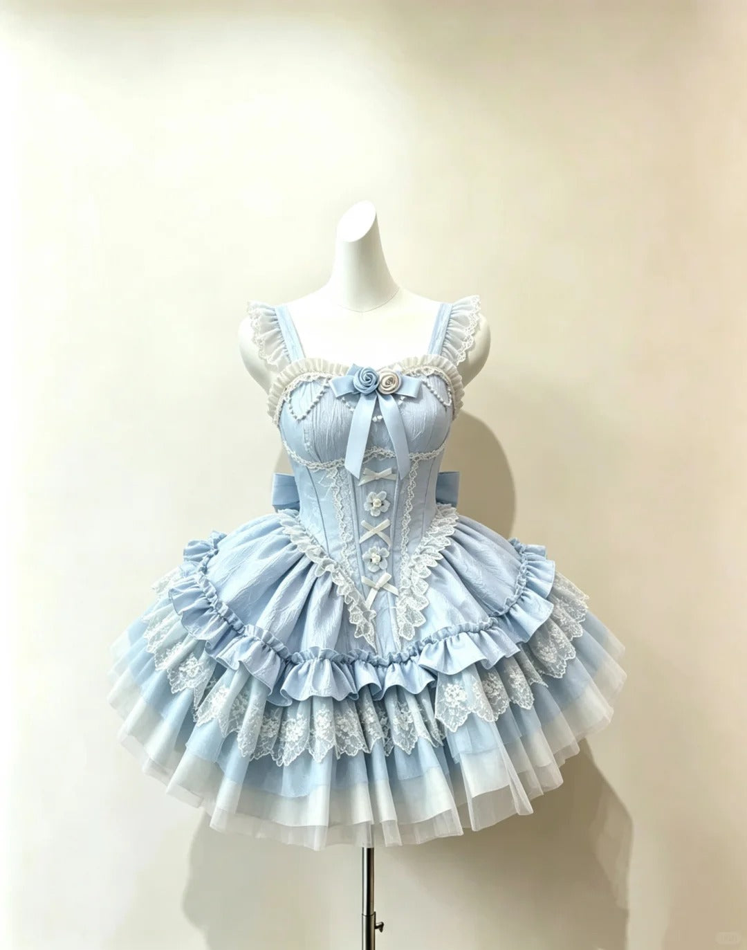 Sweet Ball Gown Square Neck Baby Blue Lace With Flowers Lolita Dress Homecoming Dresses Cocktail Hoco Outfits RB4681