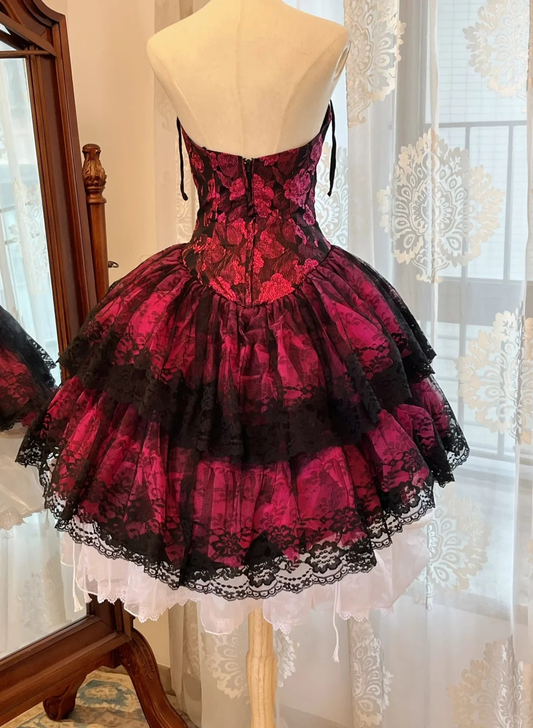 Elegant Ball Gown Sweetheart Black Lace Pink Floral Homecoming Dresses Short Cocktail Hoco Outfits RB4672