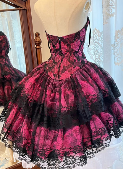 Elegant Ball Gown Sweetheart Black Lace Pink Floral Homecoming Dresses Short Cocktail Hoco Outfits RB4672