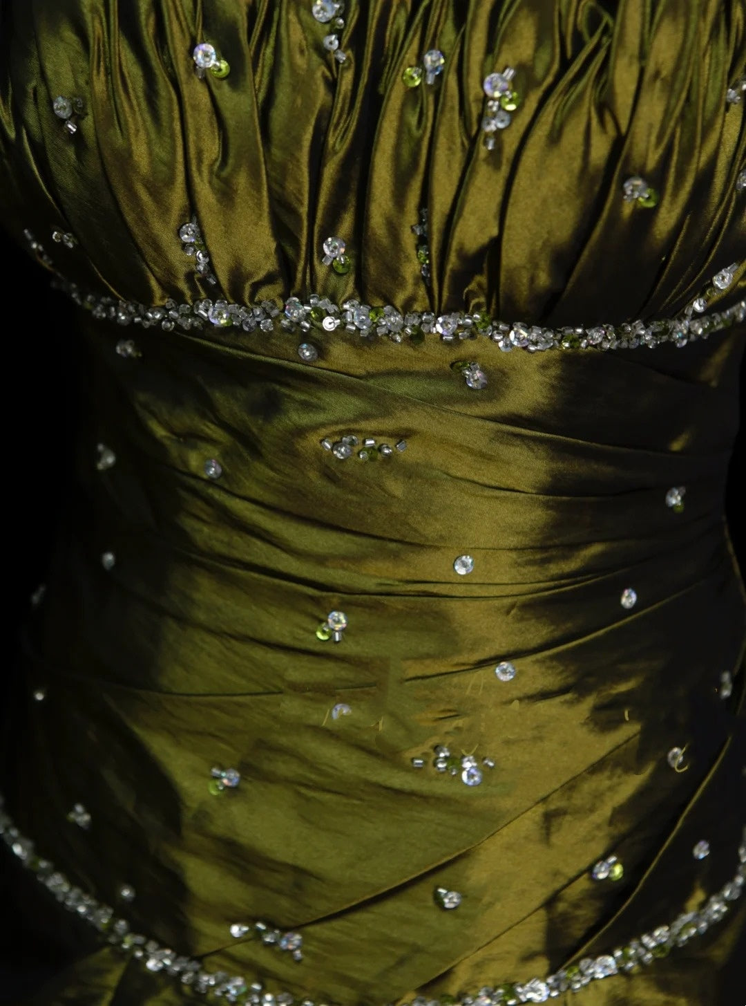 Vintage Ball Gown Strapless Olive Green 1980s With Beads College Formal Outfit Prom Graduation Dresses For Teens N1321