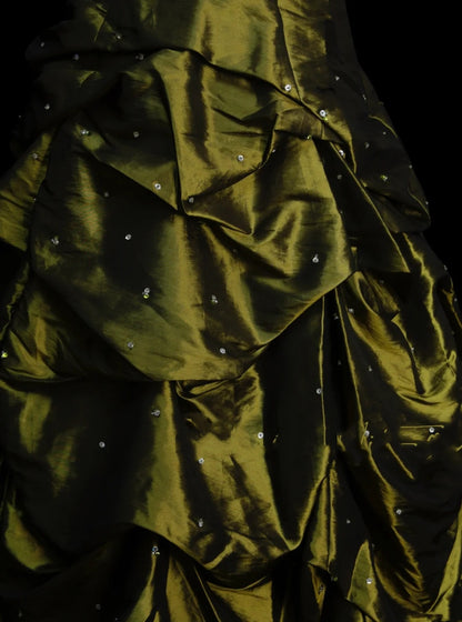 Vintage Ball Gown Strapless Olive Green 1980s With Beads College Formal Outfit Prom Graduation Dresses For Teens N1321