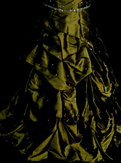 Vintage Ball Gown Strapless Olive Green 1980s With Beads College Formal Outfit Prom Graduation Dresses For Teens N1321