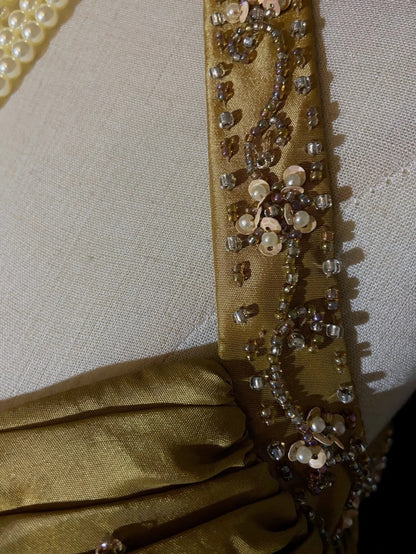 Beautiful Prom Dresses Inspo A Line Halter Gold Satin With Beaded Long Women Formal Dress N3196